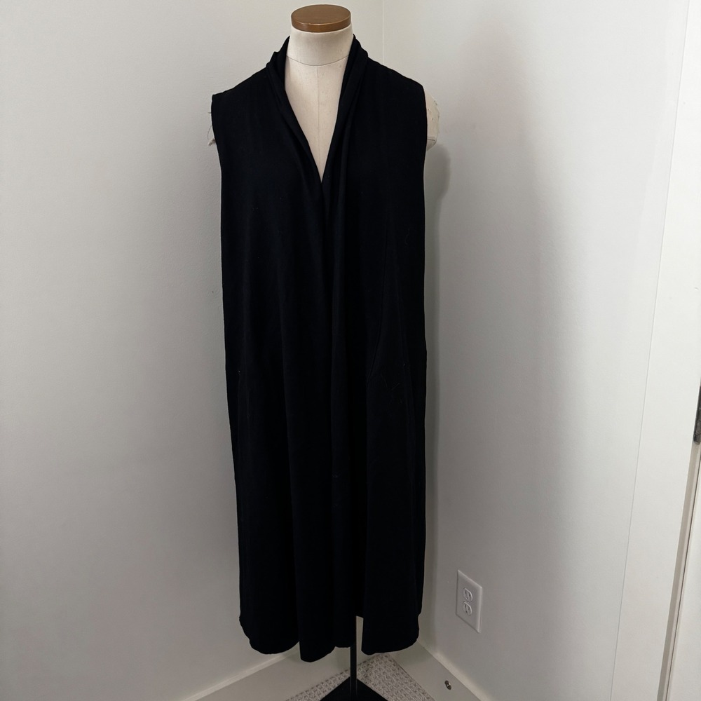 Eileen Fisher Medium Black Sleeveless Duster Cardigan Minimalist Quiet Luxury